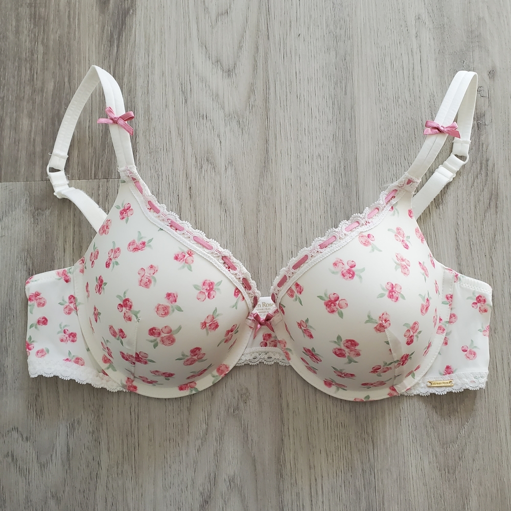 🍀2/$30🍀 36C - White and Pink Bouquet Push-up Demi - La Vie En Rose